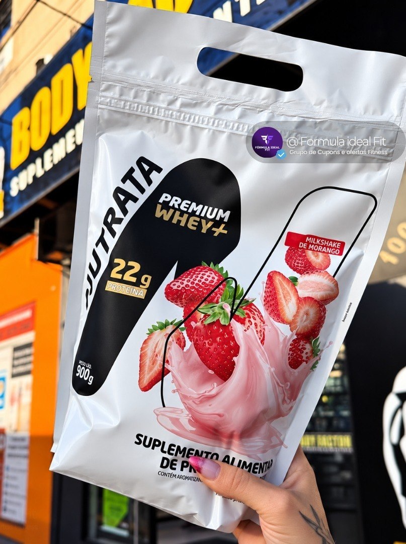 Premium Whey+ Refil Sabor Morango - Nutrata 900g Morango