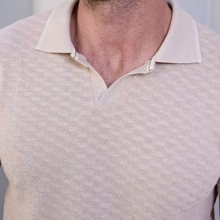 Camisa Polo Masculina Tricô Tecido Texturizado Tricot