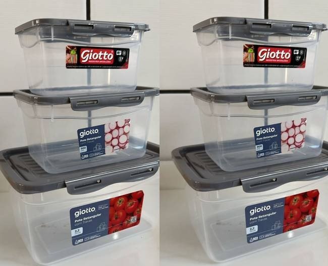 Kit 6 Potes Com Tampa e Trava 2,2L Alto Cinza Freezer E Microondas Marmitas Fitness Giotto