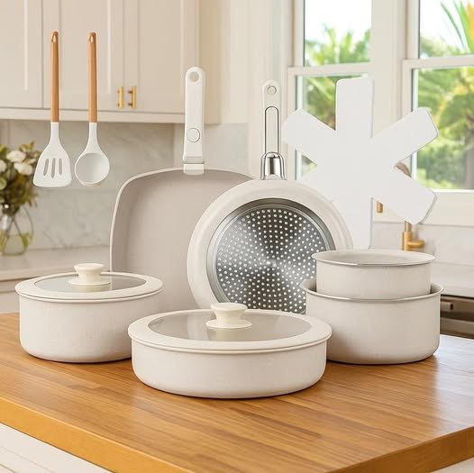 🤓Jogo De Panelas Indução/gás Cerâmico Antiaderentes 18 Pçs Com Alças Removíveis,conjunto ...