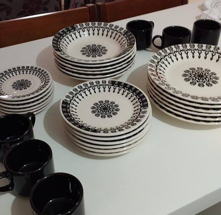 Aparelho De Jantar E Chá 20 Peças Donna Folk Preto Donna Folk