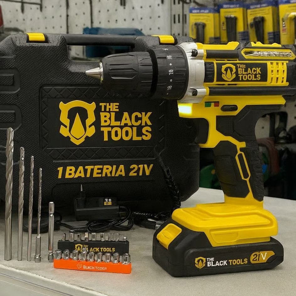 🤓Parafusadeira Furadeira De Impacto A Bateria 21V 3/8” Bivolt 1400 Rpm Com Acessórios E Maleta TB-21PZW The Black Tools