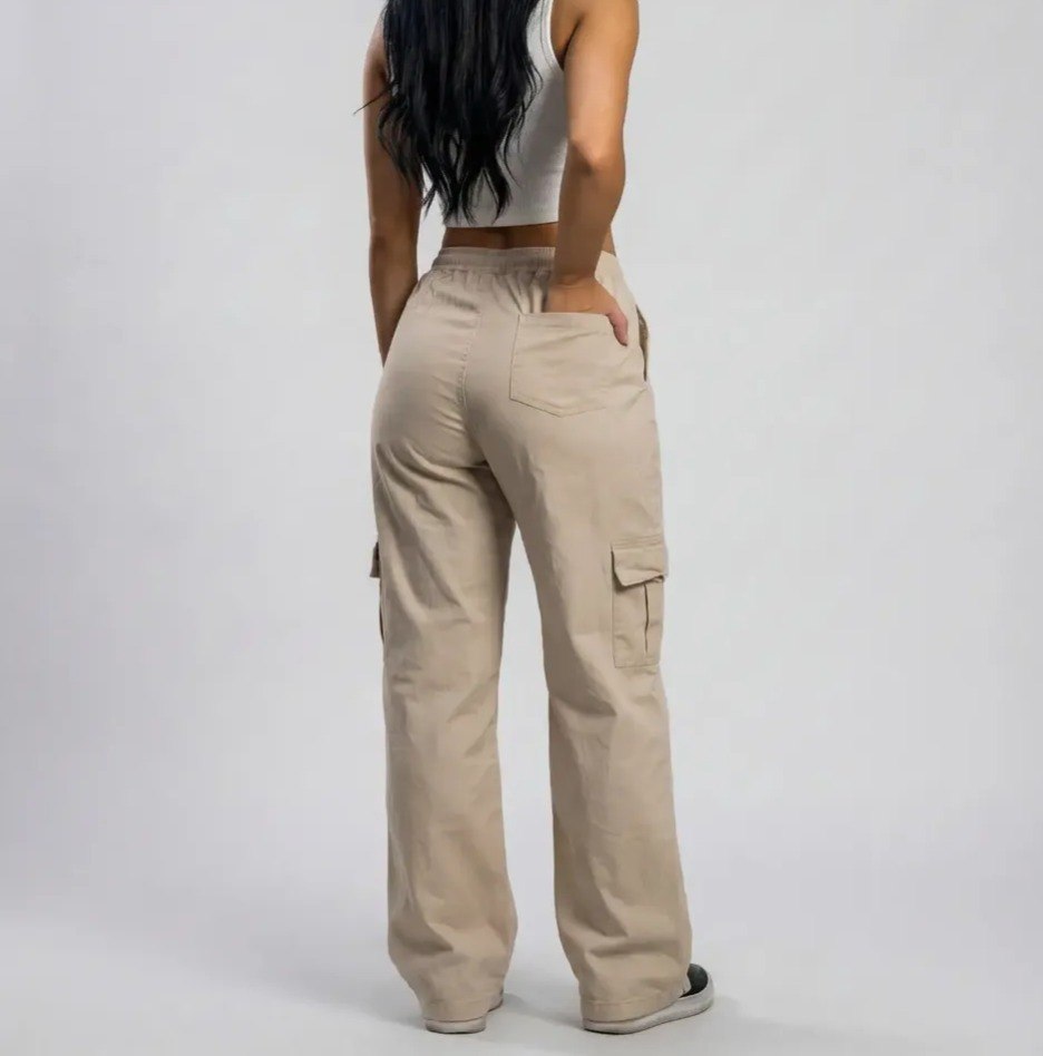 Calça Y2k Cargo Feminina Wide Leg Algodão Cintura Alta Tam. P ao GG - 8 cores