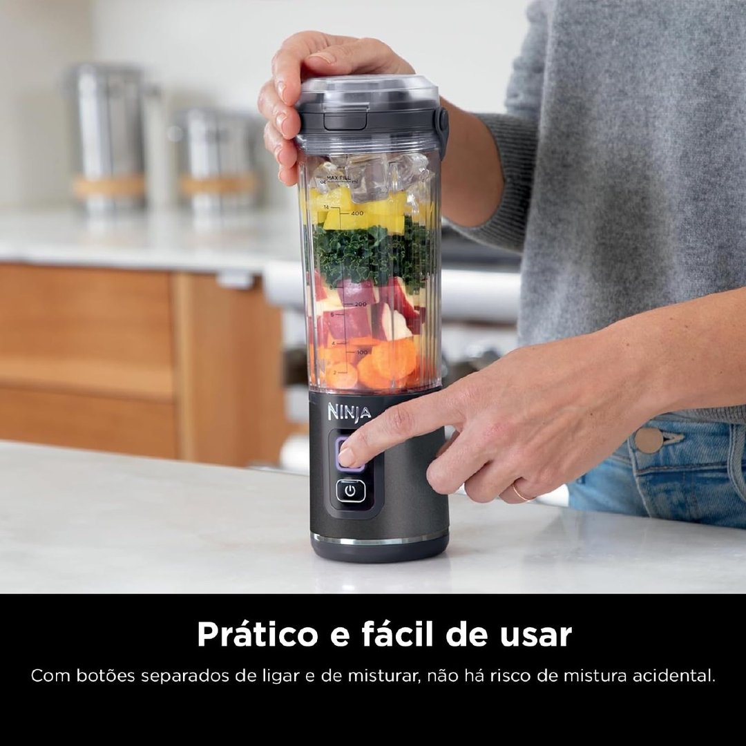 Liquidificador Portátil, Ninja, Base Recarregável, Tampa À Prova De Vazamentos, Função De Auto-limpar, Copo De 470 Ml, Bivolt Preto 127/220v