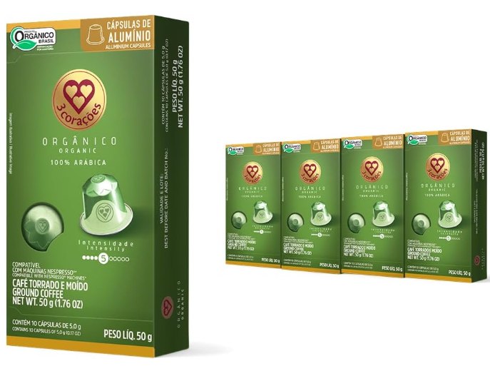Pack ​​3 Corações​ Cápsulas de Café​ Orgânico Compatíveis com Nespresso - ​4​0 unidades