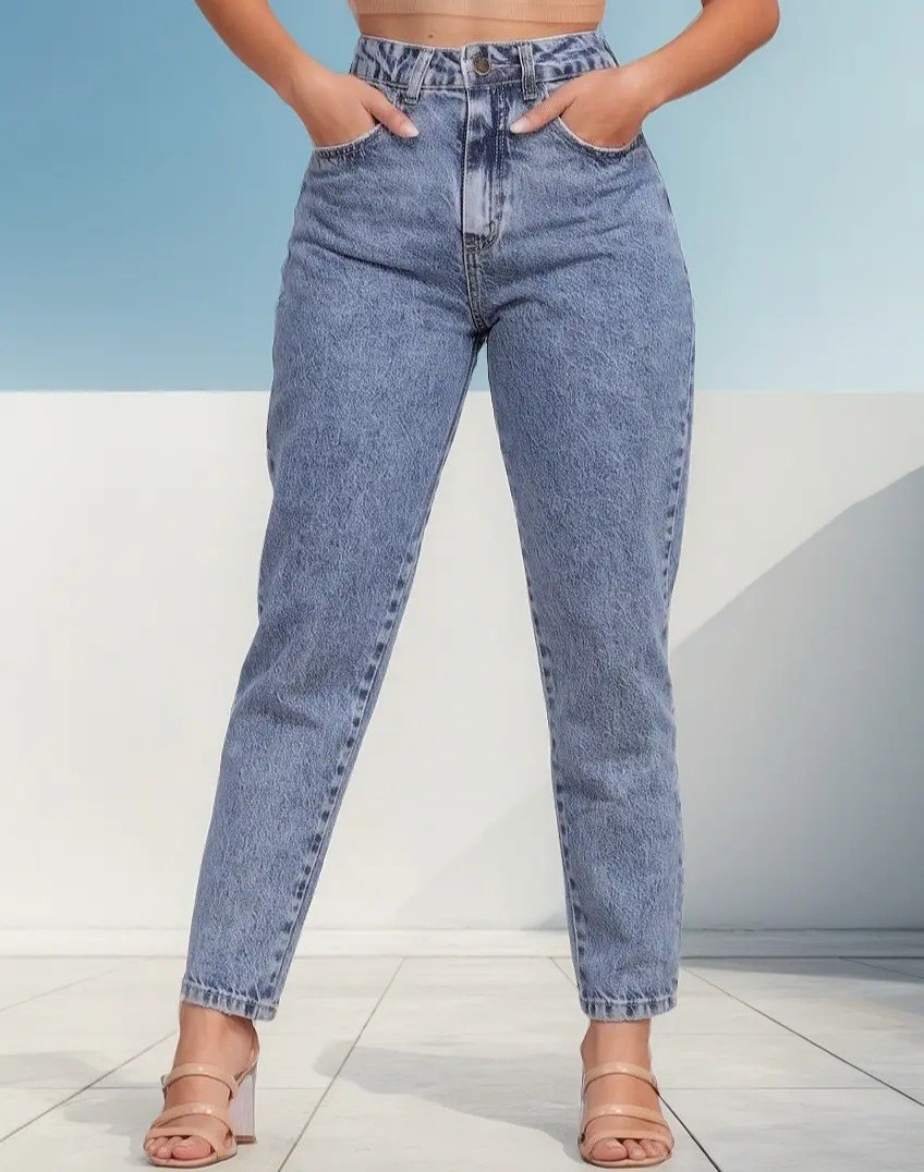 Calça Mom Jeans Cintura Alta Marmorizada Feminina Tam. 36 ao 48 - 5 cores