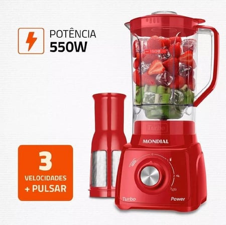 Liquidificador Turbo Power Mondial Vermelho 550w L-99 Fr 127v