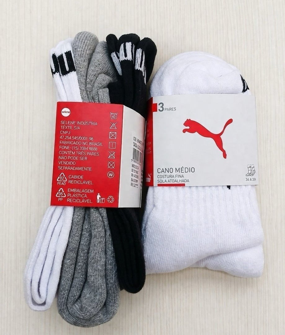 Kit 6 Pares Meias Puma Cano Médio Alto Atoalhada Original