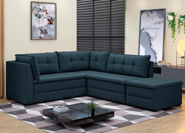 Sofá de Canto 6 Lugares com Puff Veluplus Vegas Flexforma Estofados até 120kg p/ Assento -...