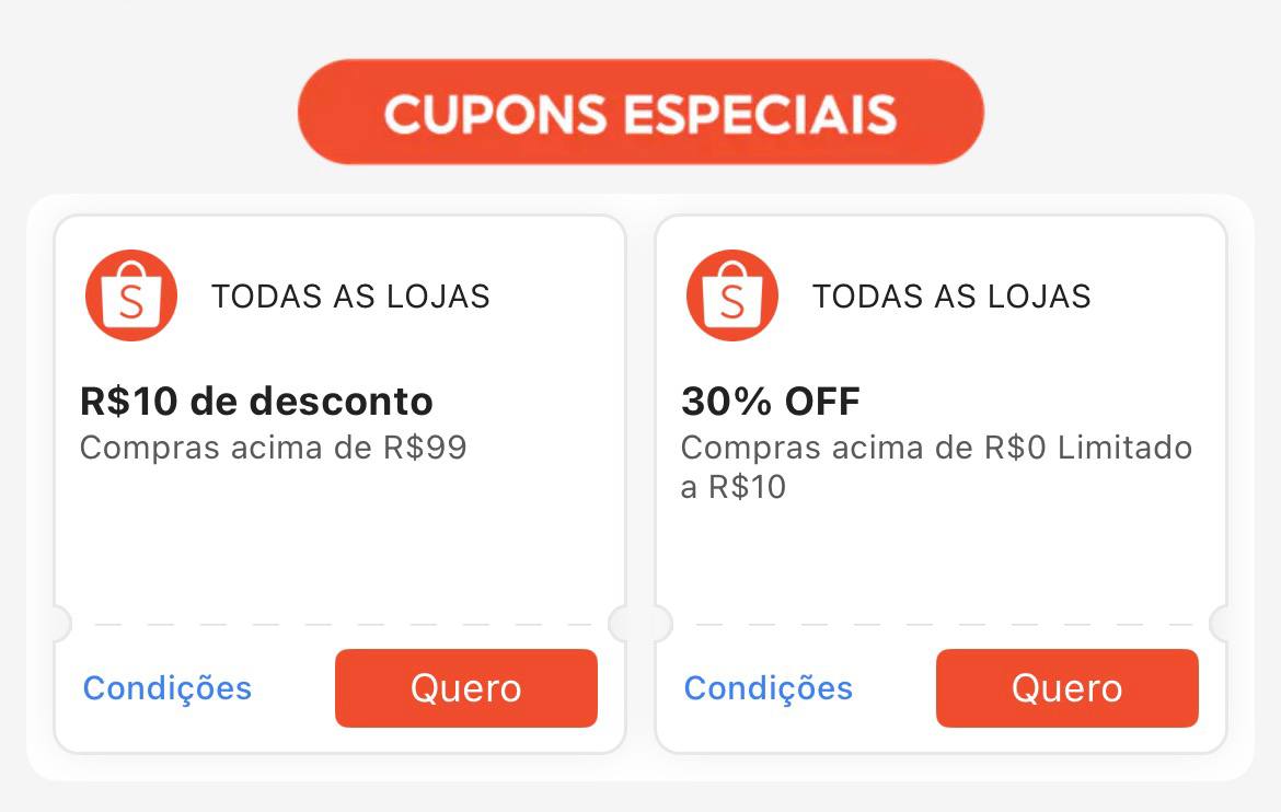 Cupons Especiais Liberados - Shopee