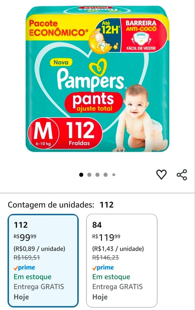 Fralda Pampers Pants Ajuste Total Tamanho M, Fácil de Vestir, 112 Unidades