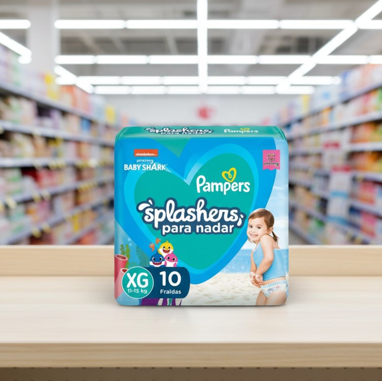 Fraldas Descartáveis Para Água Pampers Splashers Baby Shark G-XG 10 fraldas