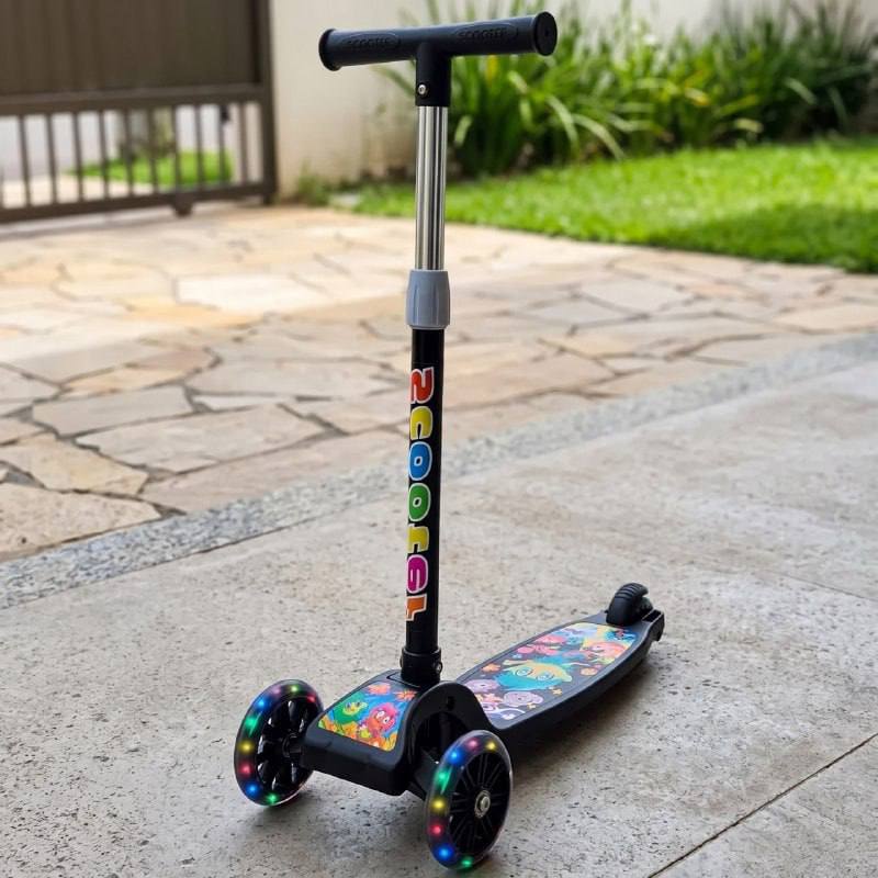 Patinete infantil 3 rodas com luzes led dobrável e ajustável menino menina - ATENTU