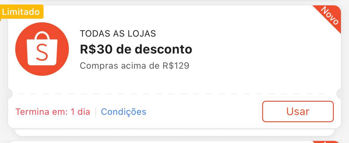 Cupom R$ 30 a partir de R$ 129 - Shopee