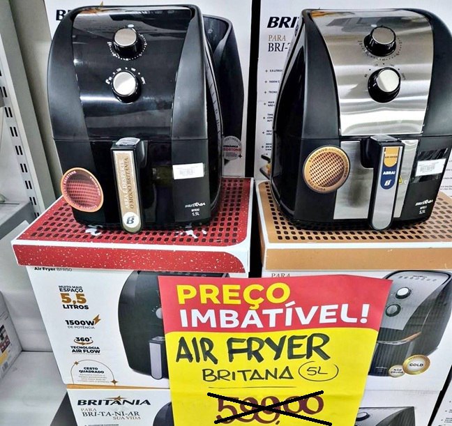🤓Fritadeira Air Fryer Britânia 5,5L 1500W BFR50 Redstone 220V