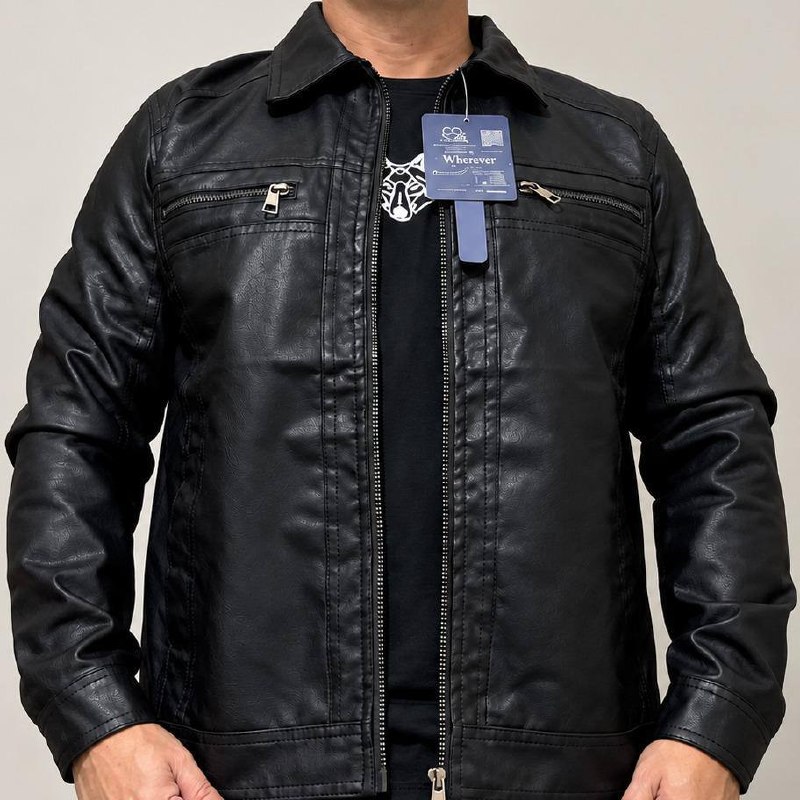 Jaqueta De Couro Masculina Slim Forrada Sem Capuz