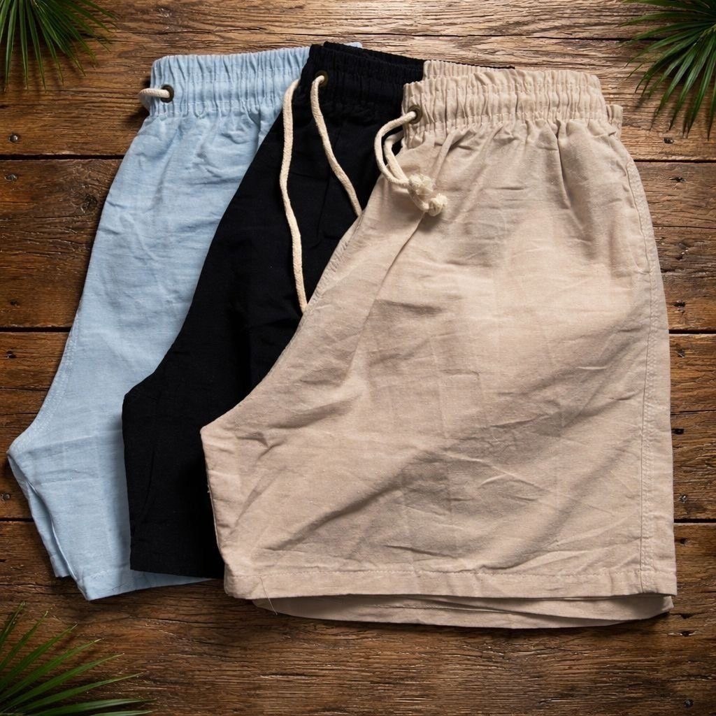 Kit 3 Shorts Linho Bermuda Masculina Estilo Urbano Cadarço