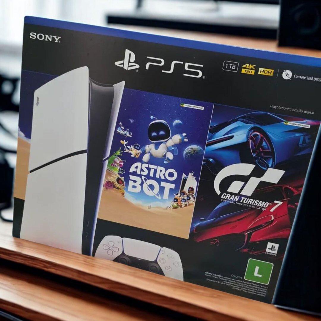 PlayStation 5 Midia Digital c/ 2 jogos Astro Bot e Gran Turismo 7 Controle DualSense Branco