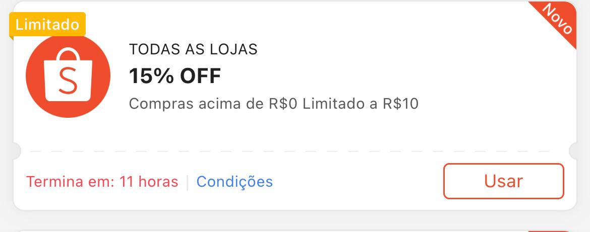 Cupom 15% Limitado a R$ 10 - Shopee