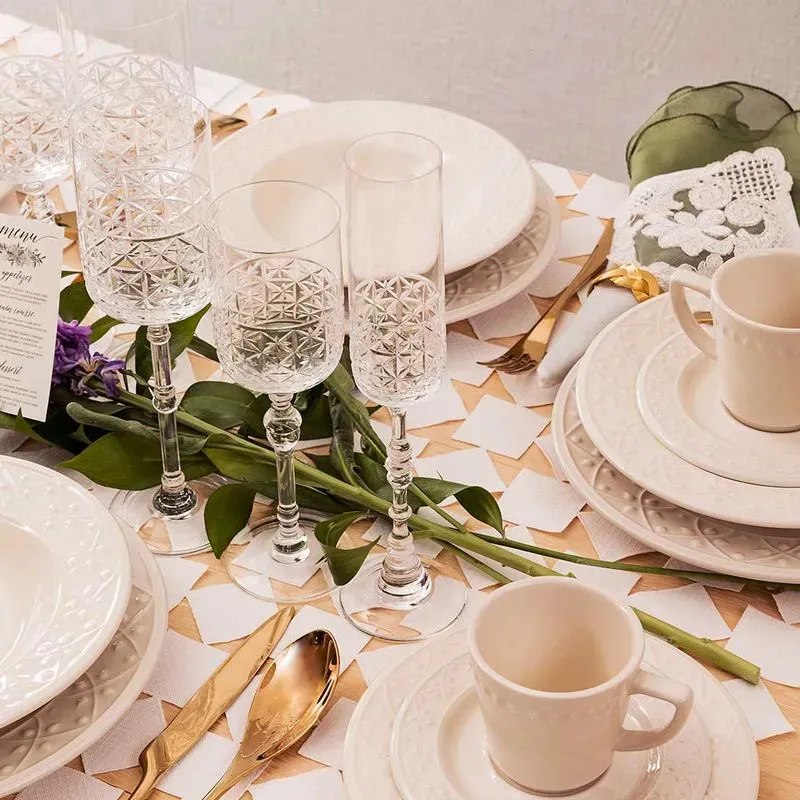 Jogo De Jantar E Chá Oxford Mendi Marfim De Cerâmica Com 20 Peças Bege Marfim