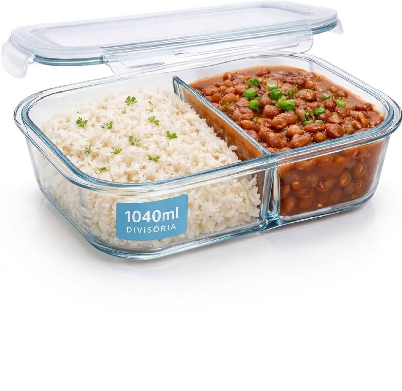 Pote Marmita De Vidro Hermético Freezer C/ Divisória 1040ml Azul-claro