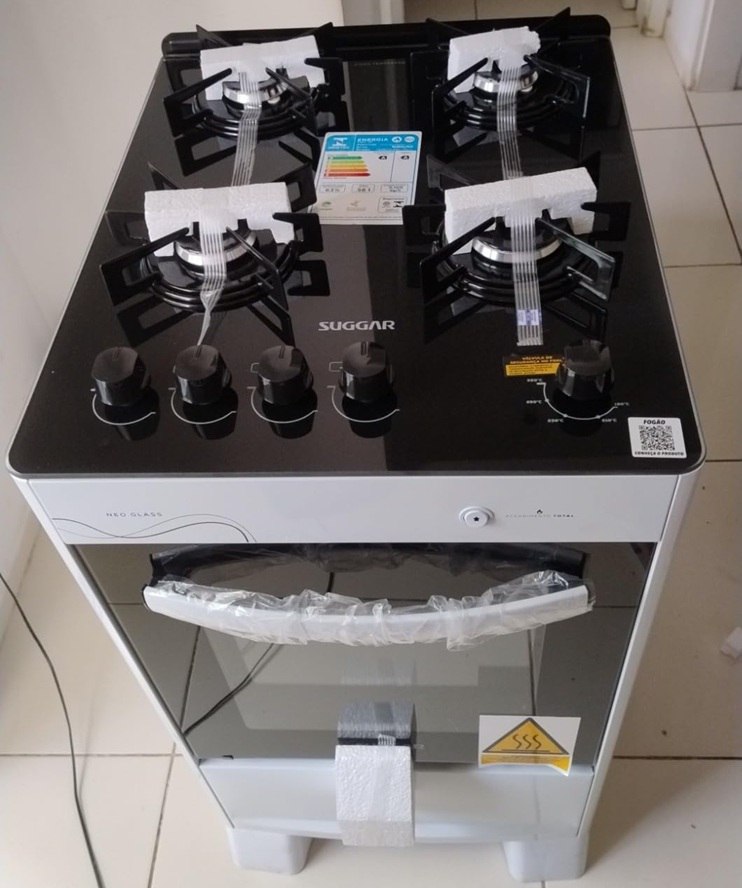 Fogão 4 Bocas Mesa Vidro Neo Glass Suggar Acendimento Automatico Branco - Bivolt