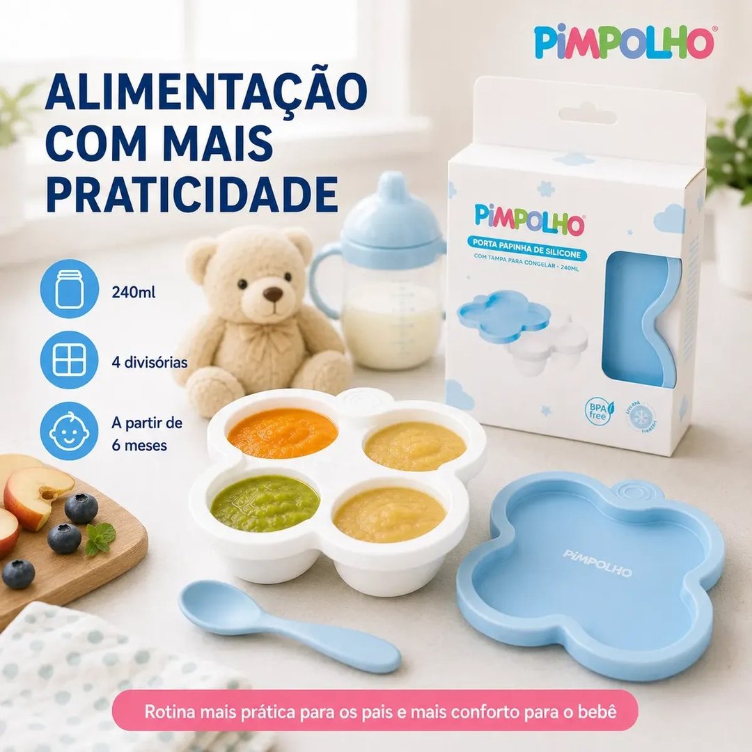 Porta Papinha Pote De Silicone Com 4 Divisórias Pimpolho