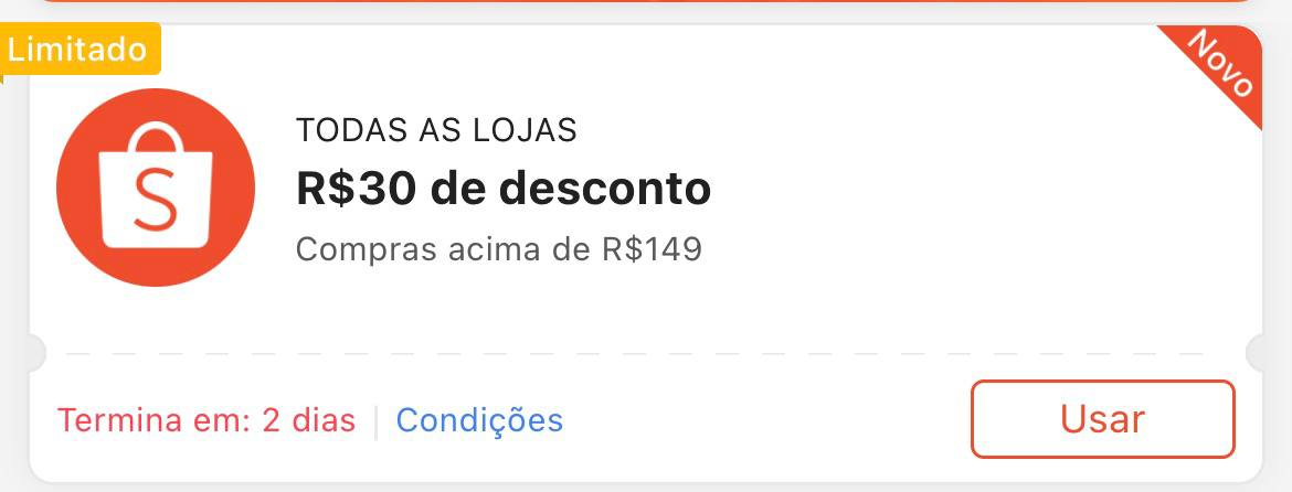 Cupom R$ 30 a partir de R$ 149 - Shopee