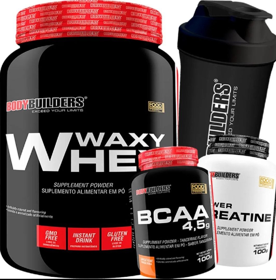 Kit Whey Protein 900g + Creatina 100g + Bcaa 100g + Coqueteleira Bodybuilders - Sabor Baun...
