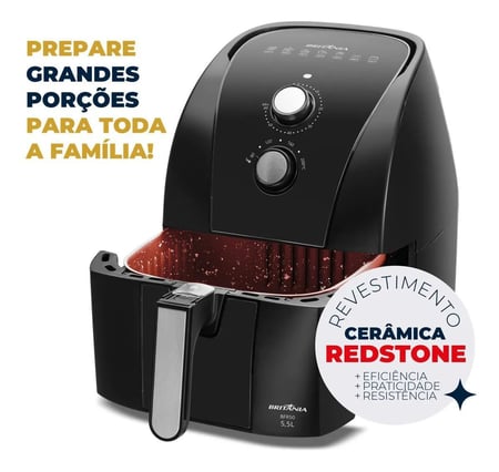 Air Fryer Britânia 5,5l Antiaderente Redstone 1500w Bfr50 Cor Preto