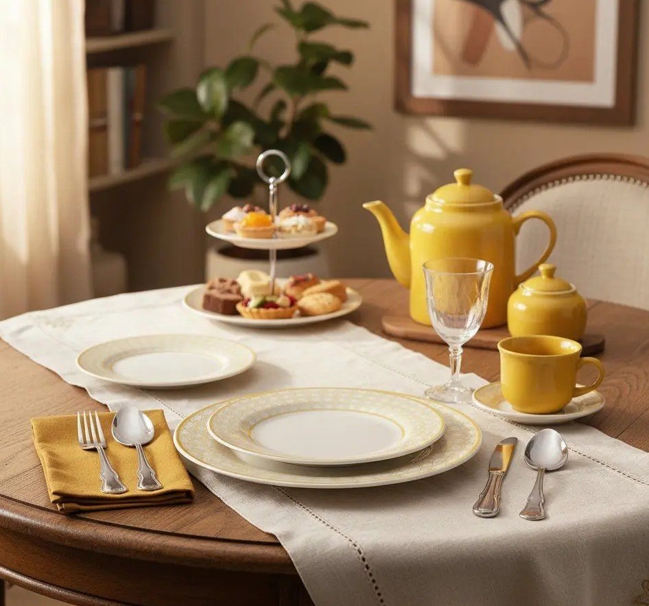 Aparelho de Jantar Biona Oxford Cerâmica Trama Mostarda  - 30 Peças