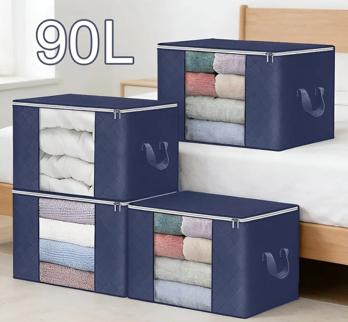 Kit 4 Saco Organizador Edredon Cobertor Multiuso Dobrável Azul