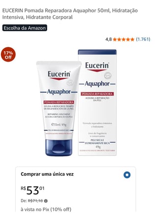 EUCERIN Pomada Reparadora Aquaphor 50ml, Hidratação Intensiva, Hidratante Corporal