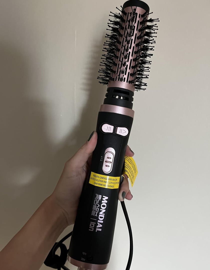 Escova Rotativa 3 EM 1 Mondial 2 Temperaturas Preto e Golden Rose 1300W - Bivolt
