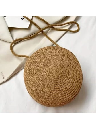 Bolsa Palha Redonda Feminina Crossbody Moda Praia Verão Férias Minimalista Alça De Ombro T...