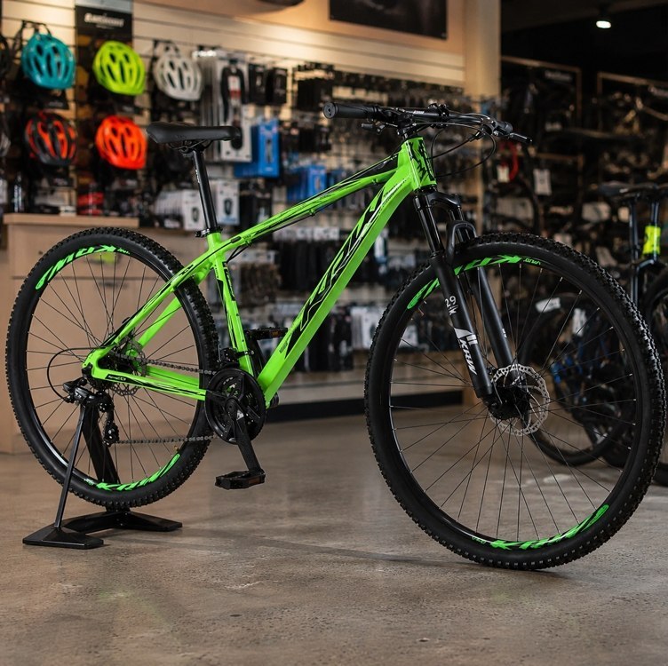 Bicicleta aro 29 KRW Alumínio 24 Velocidades Freio a Disco Suspensão dianteira Mountain Bike KR1 - Verde+Preto
