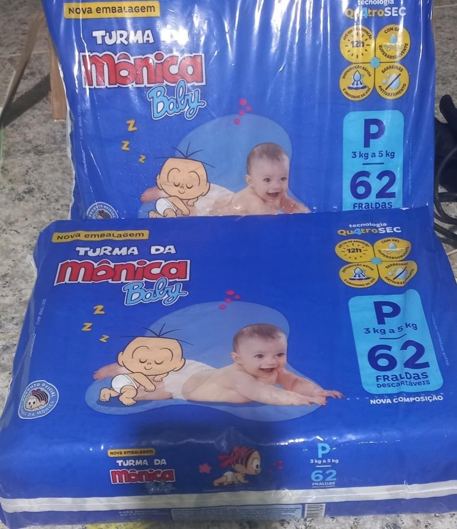 Pacote de Fralda Turma da Mônica Baby Mega Tam. P - 62 Unidades