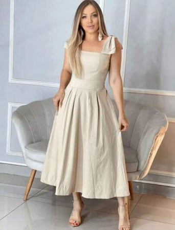 Vestido Feminino Longo Midi Regata Com Manga Babado Duna