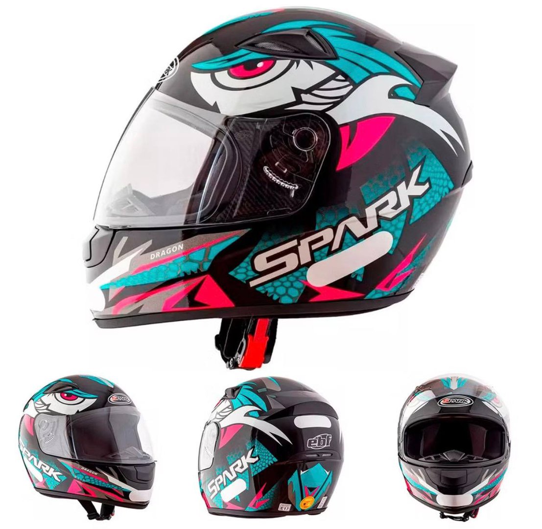 Capacete Moto Fechado Narigueira Spark Spider Dragon Flash Com Viseira Cristal Inmetro Tam...