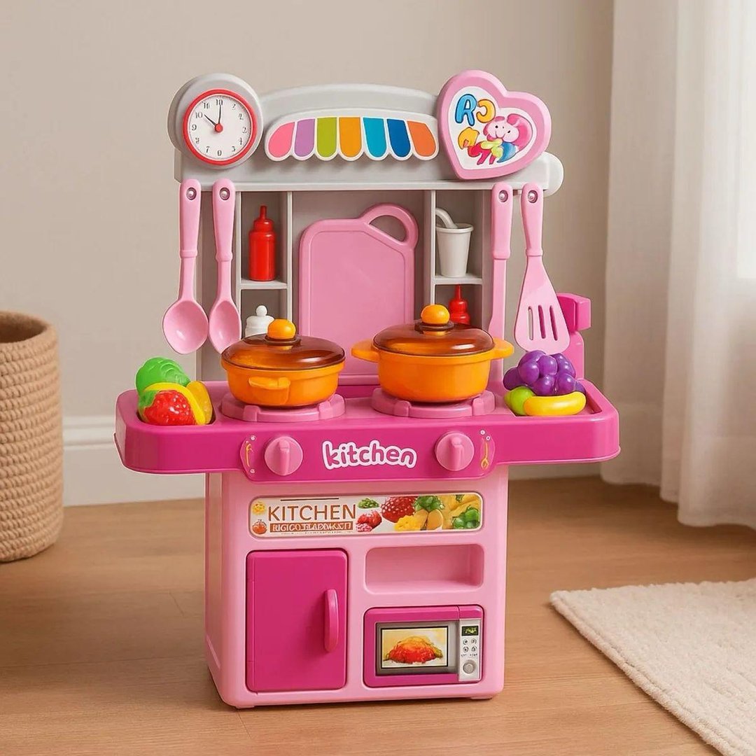 Cozinha Infantil Completa Com Luz E Som Acessórios Sai Água Rosa