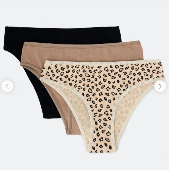 Kit 03 Calcinhas Biquíni em Algodão com Peça Estampa Animal Print Onça Delcotton Preto/ Be...