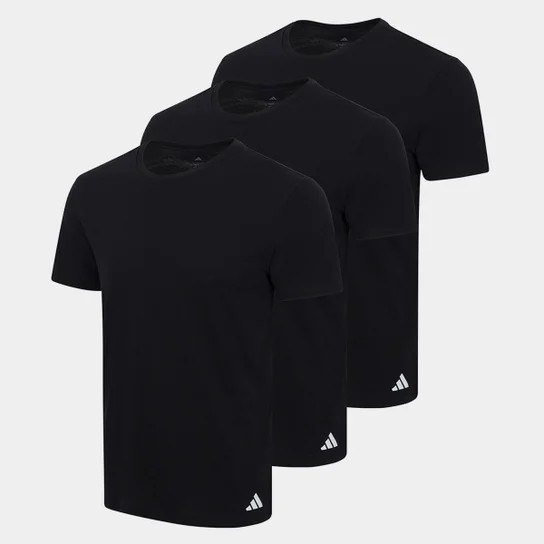Kit Camiseta Adidas Básicas 3 Peças Masculino - Preto