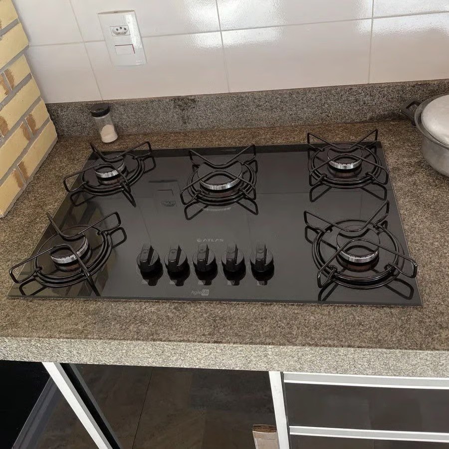 🤓Cooktop 5 Bocas A Gás Atlas Agile Up Mega Chama Preto