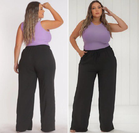 🤓Calça Pantalona Plus Size Wide Leg Cintura Alta Com Elastico