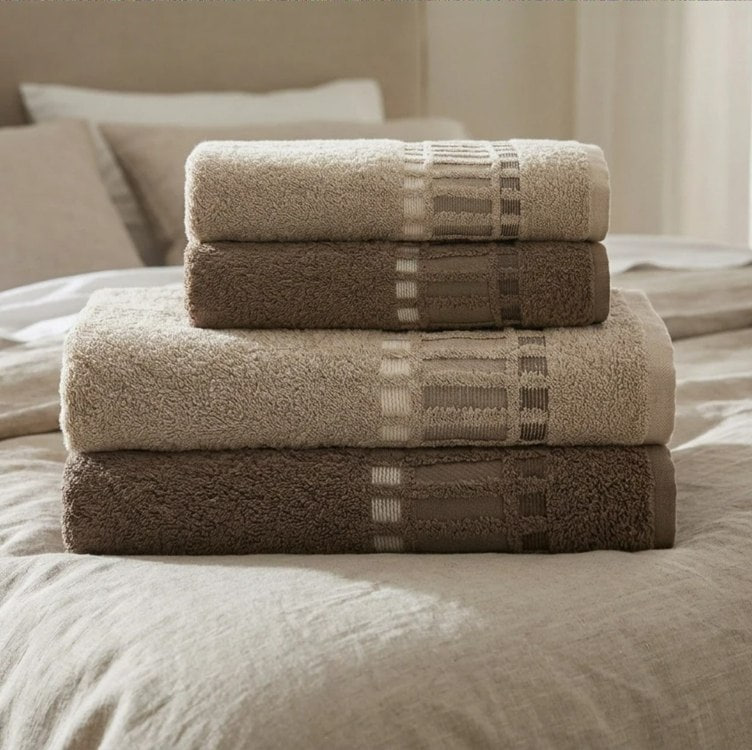 Jogo De Banho E Rosto Bossa Select 4 Algodão Camesa Marrom Com Bege Lisa