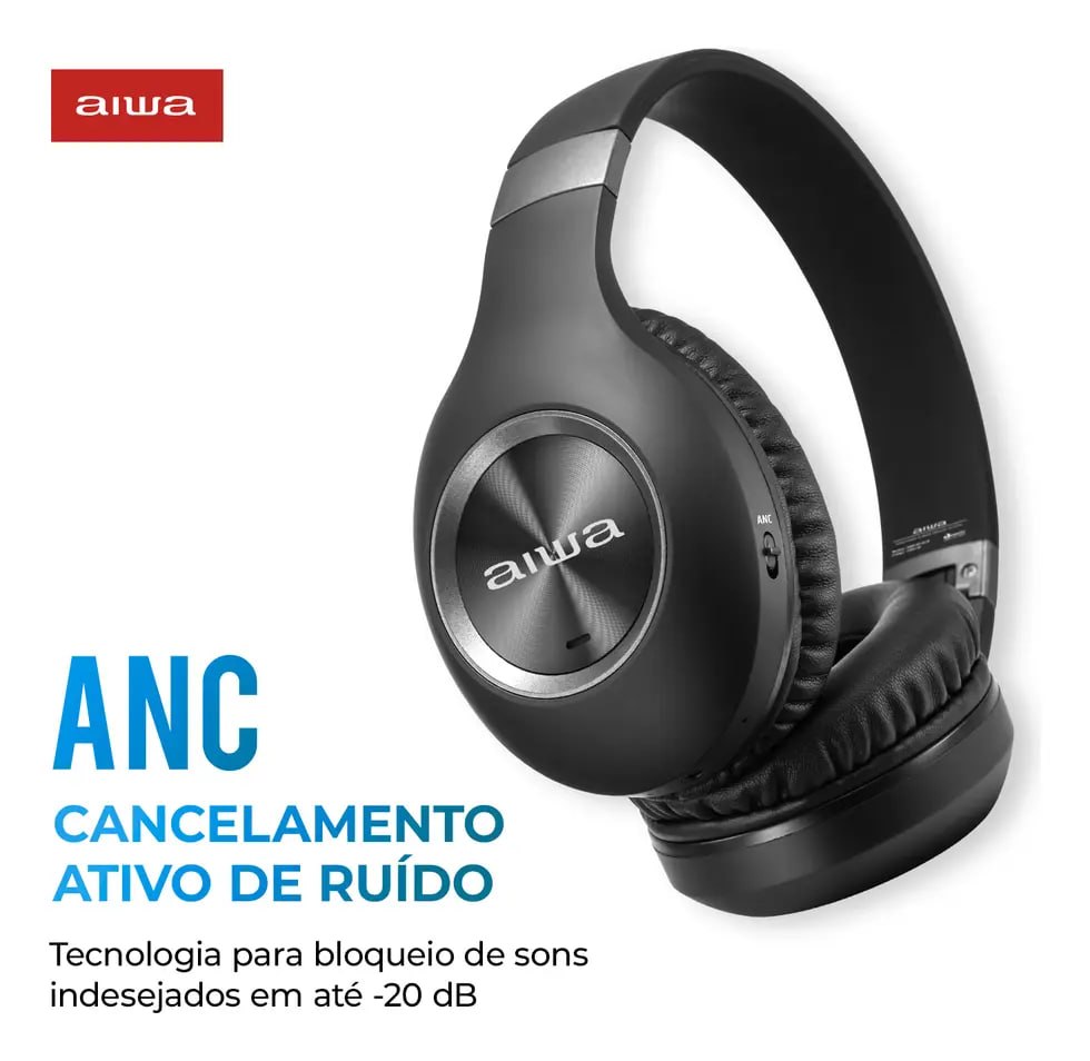 Fone De Ouvido Aiwa Aws-hp-02-b Bluetooth Preto Preto