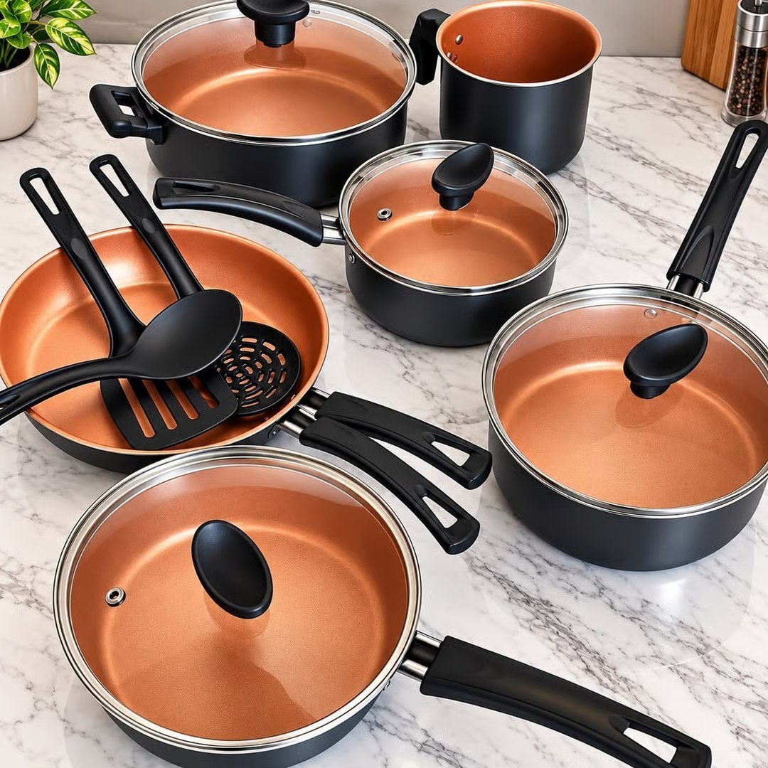 🤓Jogo De Panelas Brinox 10 Peças Ceramic Life Floria Topázio