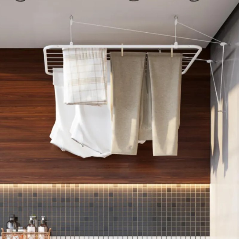 Varal Teto Grande Branco Reforçado Aço Carbono + Kit Instala Branco