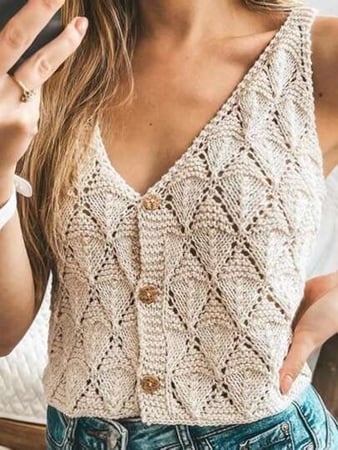 Breezaya Colete de malha de verão simples e versátil com botões frontais, Plus Size