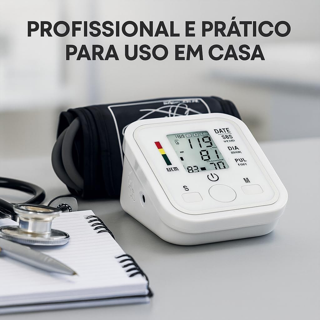 Aparelho de Pressão Arterial Digital Automático de Braço – Monitor Inteligente com Tela LC...
